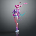 Vibrant Fantasy Character With Pink Long Hair Purple Top Bow Arrow And Colorful Ribbons