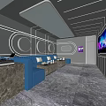 Modern KTV Interior With Neon Lights Large Screen Comfortable Sofas And Marble Floor 3d model
