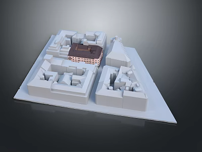 Scenic Architectural Model With Multiple White Buildings And Brown Roof On White Base 3d model