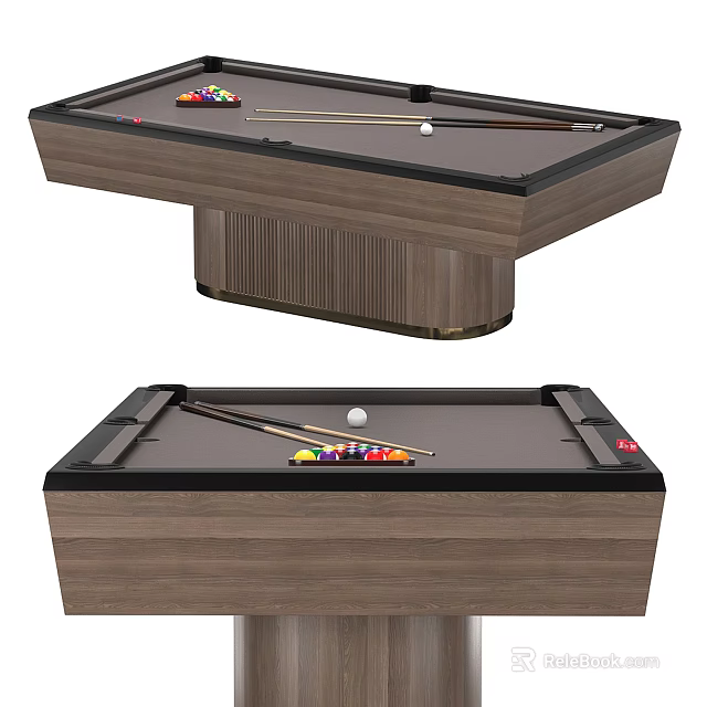 Modern Wooden Billiard Table With Colorful Balls Cues And Smooth Entertainment Tabletop 3d model 