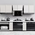 Modern Kitchen With White Upper Cabinets Black Appliances Cooktop And Range Hood