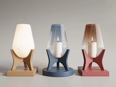 Three Modern Table Lamps With Cross Shaped Stands Colored Bases Transparent White Shades 3d model