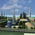 Industrial Plant With Refinery Facilities Storage Tanks Chimneys Pipeline Systems And Green Vegetation