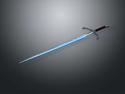 Medieval Decorative Sword With Blue Metal Blade Ornate Guard And Dark Handle 3d model