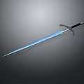 Medieval Decorative Sword With Blue Metal Blade Ornate Guard And Dark Handle