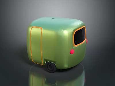 Green Cube Shaped Compact Car With Orange Lines And Red Accents 3d model