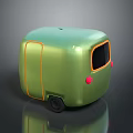 Green Cube Shaped Compact Car With Orange Lines And Red Accents 3d model