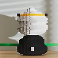 Decorative Figurine Set Featuring Block Panda With Yellow Crown Red Eye Makeup And Green Stick