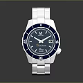Elegant Silver Watch With Blue Dial Round Case And Metal Bracelet Design
