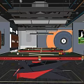 Modern Billiard Room Interior Design With Red Pool Table Hanging Lights And Decorative Wall Art 3d model