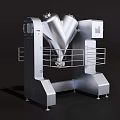 Industrial V-type Mixer with Silver Conical Containers Metal Stand and Safety Guardrail