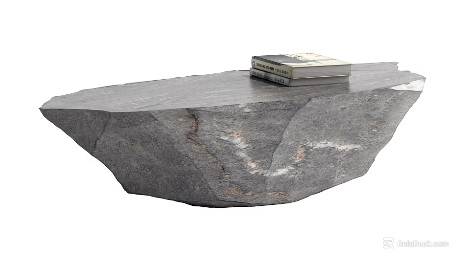 Natural Stone Coffee Table With Irregular Shape And Stack Of Books On Top 3d model 