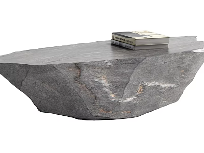Natural Stone Coffee Table With Irregular Shape And Stack Of Books On Top 3d model