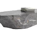 Natural Stone Coffee Table With Irregular Shape And Stack Of Books On Top 3d model