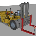 Heavy Duty Forklift With Large Tires And Red Forks