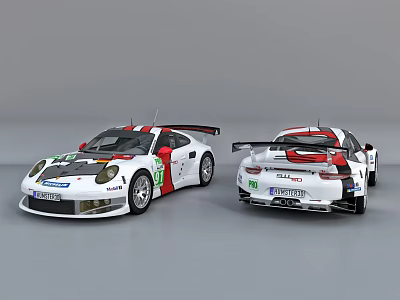 Porsche Race Cars With Red And White Livery Front Rear Views Aerodynamic Design 3d model