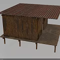Simple Wooden Building With Red Corrugated Roof Wooden Walls And Raised Platform