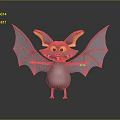 Cute Cartoon Bat With Big Yellow Eyes Orange Ears And Spread Wings