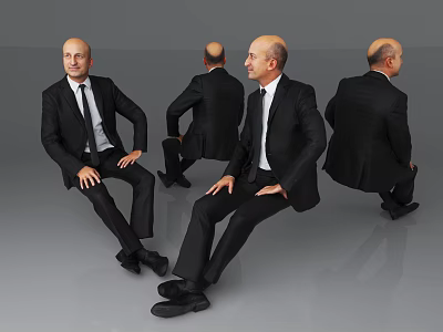 Man in Formal Suit Showing Multiple Sitting Poses from Different Angles 3d model