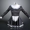 Elegant Maid Style Long Sleeve Dress With White Lace Collar And Pleated Skirt Hem