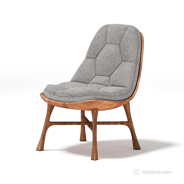 Gray Fabric Single Sofa With Tufted Cushion And Walnut Wooden Legs Modern Design 3d model 
