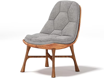 Gray Fabric Single Sofa With Tufted Cushion And Walnut Wooden Legs Modern Design 3d model