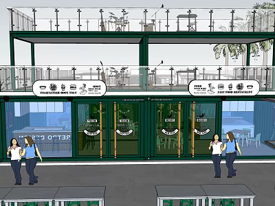 Container Restaurant With Two Floors Open Design Outdoor Seating And Coffee 3d model