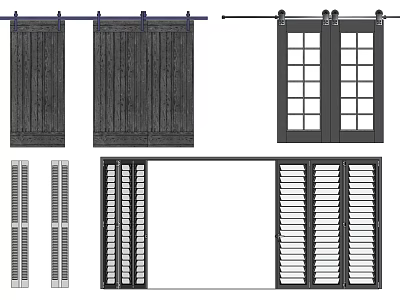 Wooden Sliding Doors Glass Panel Doors And Window Shutters For Home Interior 3d model
