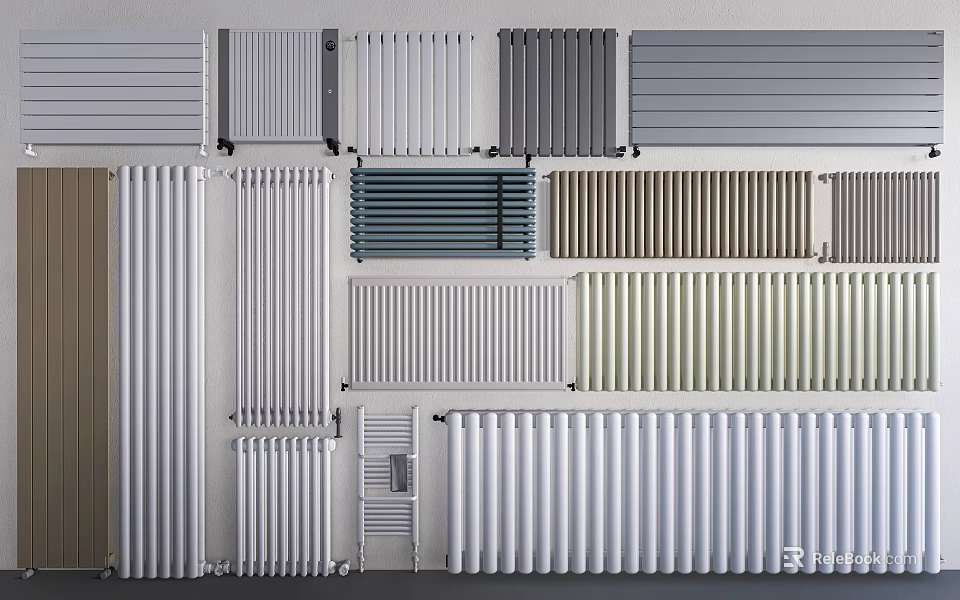 Various Types Of Radiators With Different Designs And Colors For Home Heating 3d model 