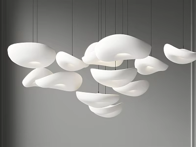 Elegant White Hanging Pendant Lights with Modern Irregular Design in Gray Background 3d model