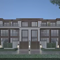 Modern Townhouse Exterior With Large Windows Balconies Greenery And Entry Gates