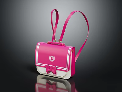 Cute Pink And White Small Handbag With Bow Detail And Logo Accent 3d model