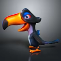 Cartoon Toucan Character With Vibrant Orange Beak Blue Eyes Playful Expression And Black Body