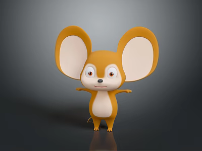 Cute Orange And White Cartoon Mouse Character With Big Ears Standing On Gray Background 3d model