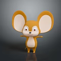 Cute Orange And White Cartoon Mouse Character With Big Ears Standing On Gray Background