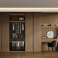 Modern Wooden Wardrobe With Open Storage Dressing Table Mirror Chair And Decorative Plant