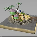 Tropical Island Model With Sand Beach Palm Trees Water Hut And Rocks