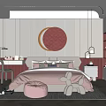 Kids Room Interior Design With Pink Bed Pink Moon Decor And Gray Rabbit Plush Toy