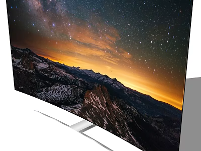 Modern TV with White Stand Displaying Starry Sky And Mountain Landscape At Sunset 3d model