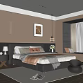 Elegant Modern Bedroom Interior With Upholstered Headboard Bedding Nightstand Lamp Wall Art And Pendant Light