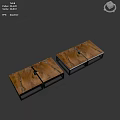 Rustic Entertainment Table Featuring Two Part Wooden Top And Black Metal Frame 3d model