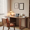Modern Wooden Desk Interior With Laptop Table Lamp Chair And Wall Art