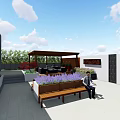 Rooftop Garden Featuring Wooden Pergola Wooden Deck Comfortable Sofas And Green Plants