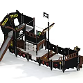 Multi Level Pirate Ship Playground Equipment With Slide Ladder And Pirate Flag