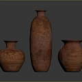 Three Handcrafted Terracotta Pottery Vases With Textured Surfaces And Different Shapes