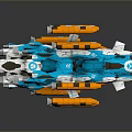 Futuristic Sci Fi Spaceship with Blue Orange Design and Multiple Thrusters for Deep Space Exploration 3d model