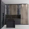 Modern Kitchen Interior Featuring Wood Grain Cabinets With Black Countertop Lighting 3d model