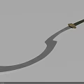 Traditional Curved Sword Weapon With Green Gold Handle And Silver Blade