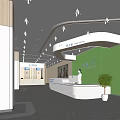 Modern Bright Hospital Outpatient Clinic with Reception Desk Staff Green Wall and Self Service Kiosk