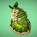 Floral Hedgehog Creature With Green Leaves White Daisies On Grass Base Against Green Background